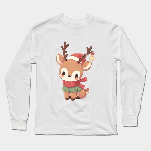 Cute Christmas Deer Long Sleeve T-Shirt by Takeda_Art